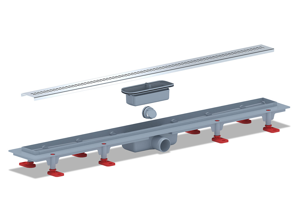 Трап линейный пластиковый АНИ Пласт TL1285G выпуск 40 мм решётка Риф глянцевая нержавеющая сталь 850 мм