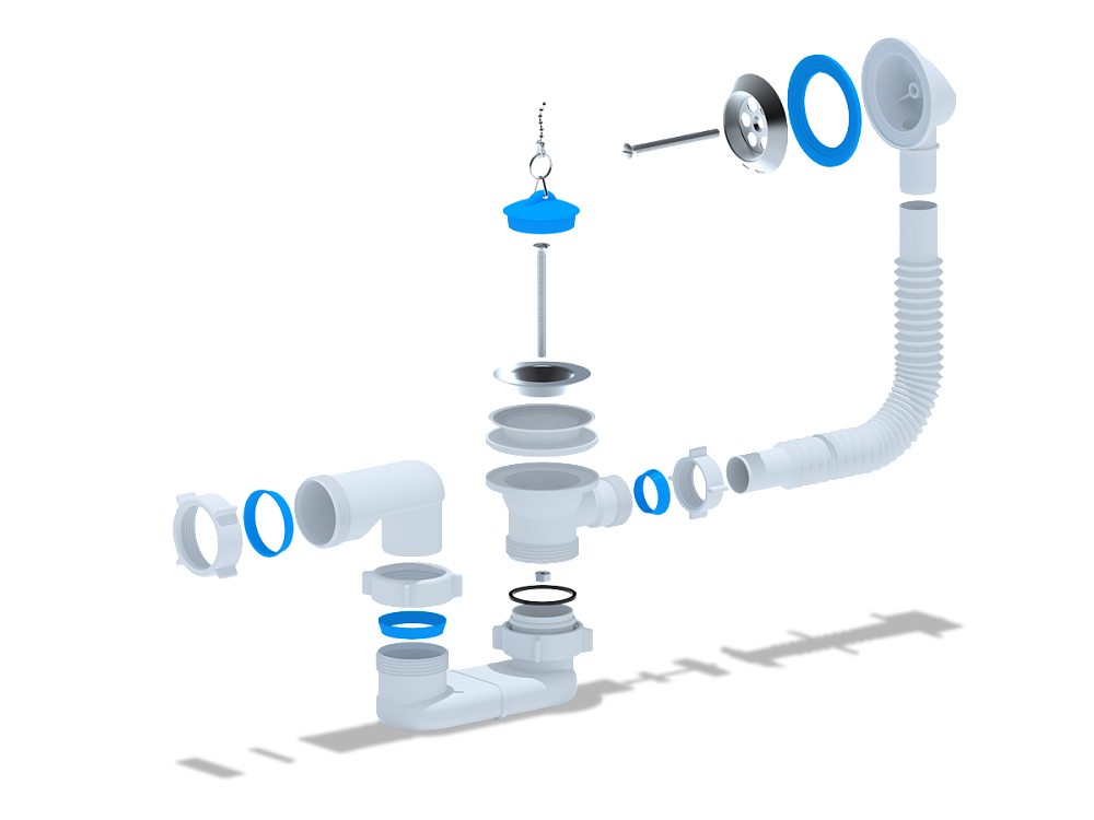Сифон для ванны АНИ Пласт E050 1 1/2 дюйма 40 мм плоский с переливом