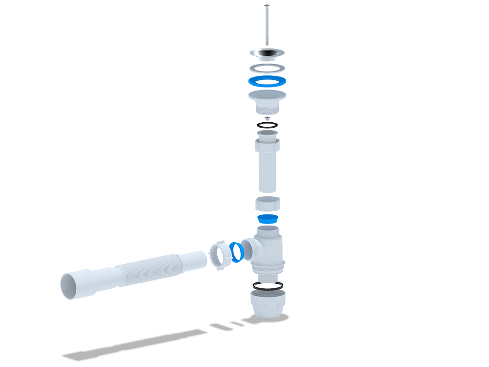 Cифон для раковины АНИ Пласт Юнг BM1016 1 1/4 дюйма 32 мм c гибкой трубой 32х40/50 мм