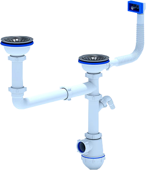 Сифон для мойки АНИ Пласт Грот A7500SP 3 1/2 дюйма 40 мм двойной с гибким переливом и отводом для стиральной машинки