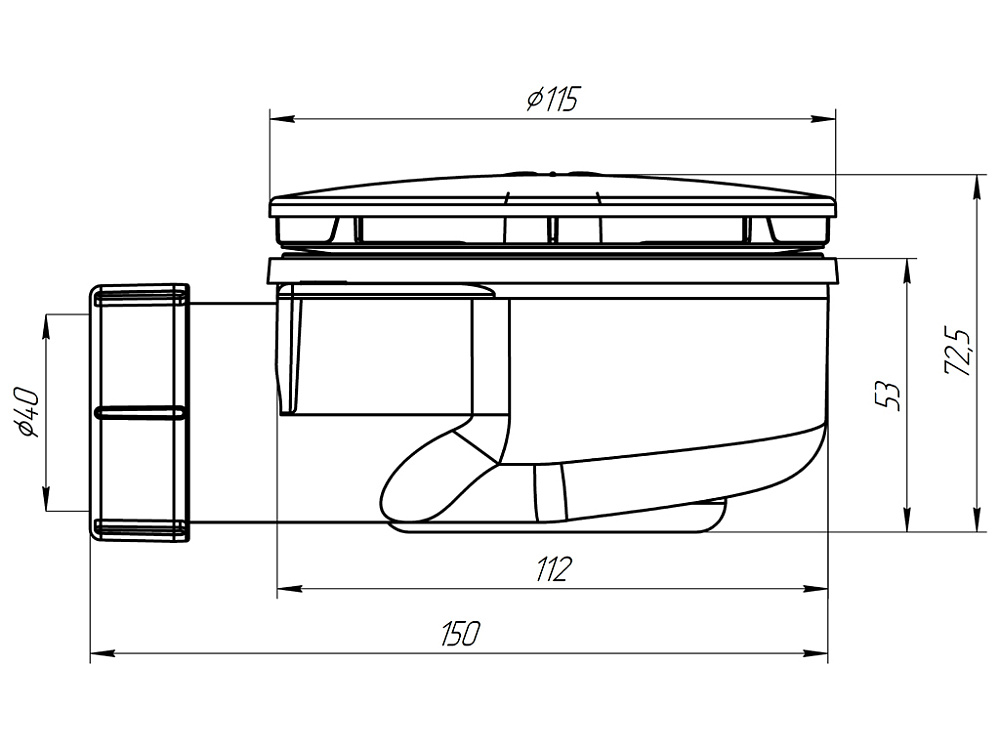 Сифон для душевого поддона АНИ Пласт E350BL 1 1/2 дюйма 50 мм высота 53 мм черный