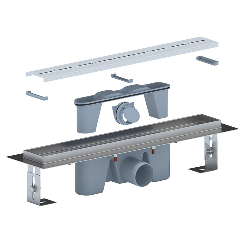 Трап линейный из нержавеющей стали АНИ Пласт TLZ2545M DN50 с комбинированным затвором и матовой решёткой Киль 450х65 мм