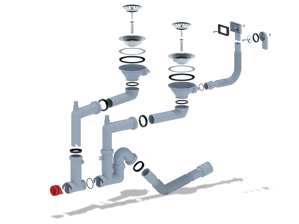 Cифон для мойки АНИ Пласт F серия F3545SA15 1 1/2 дюйма 40 мм двойной с отводом для стиральной машины
