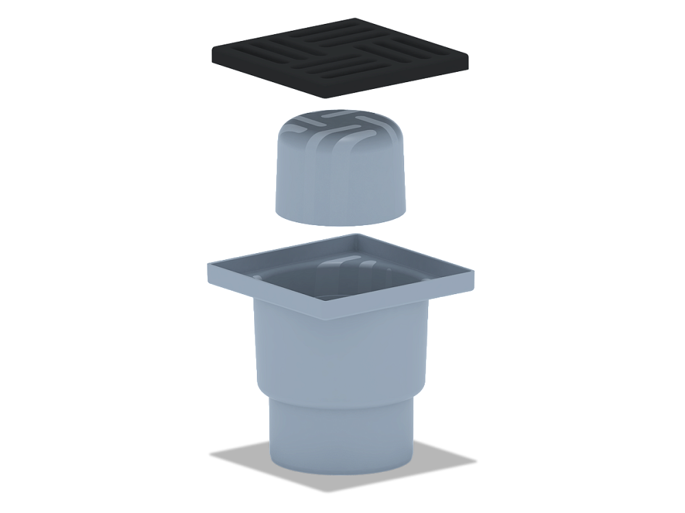 Трап для душа АНИ Пласт TA1216 вертикальный нерегулируемый с выпуском 110 мм и чугунной решеткой 150х150 мм