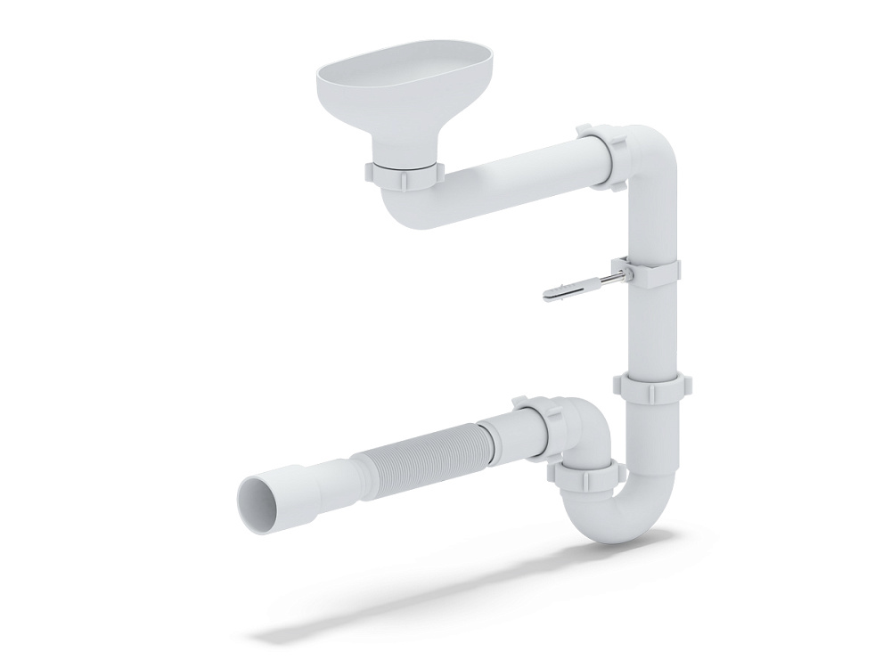 Сифон АНИ Пласт DR5015 1 1/2 дюйма 40 мм смещенный с разрывом струи с гибкой трубой 40х40/50 мм