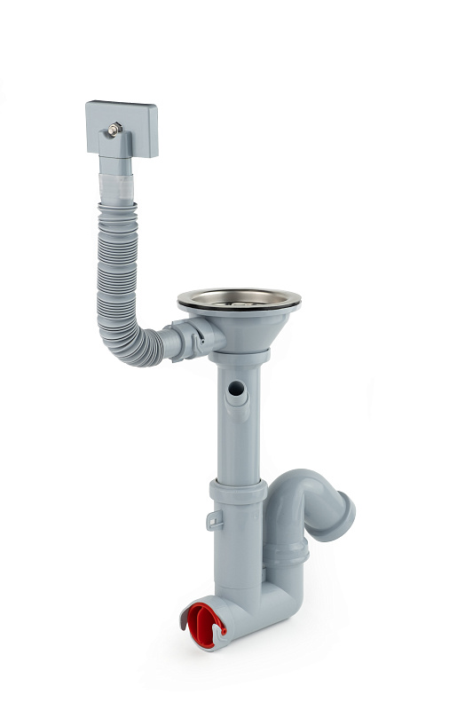 Cифон для мойки АНИ Пласт F1045SP 3 1/2 дюйма 40 мм с гибким прямоугольным переливом и отводом для стиральной машины