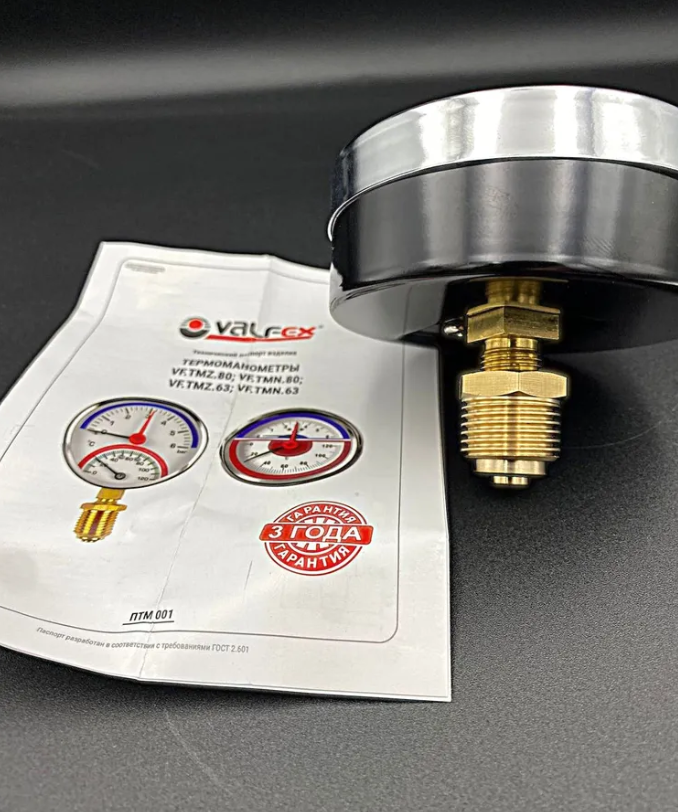 Термоманометр аксиальный (заднее подключение), 6 бар, VALFEX, арт.VF.TMZ.80.012.06