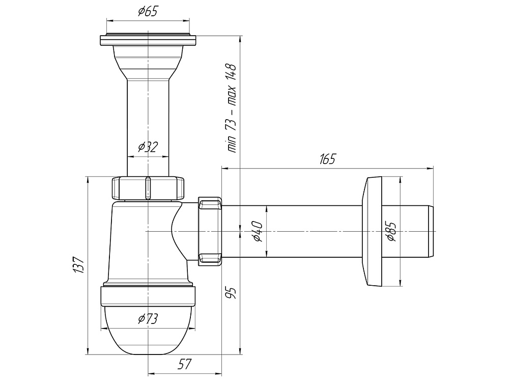 Сифон для раковины АНИ Пласт C2004 1 1/4 дюйма 40 мм с прямой трубой 40 мм