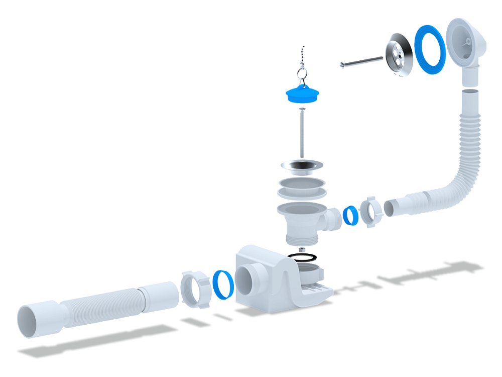Сифон для ванны АНИ Пласт Бриг E655 1 1/2 дюйма с переливом и гибкой трубой 40х50 мм