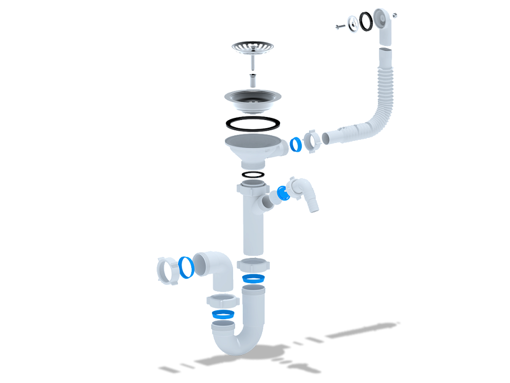 Сифон для мойки АНИ Пласт D1042S 3 1/2 дюйма 40 мм прямоточный с переливом и отводом для стиральной машины