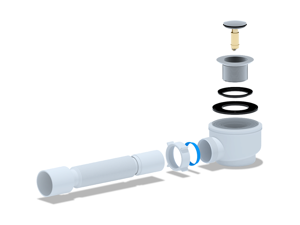 Сифон для душевого поддона АНИ Пласт E415CL 1 1/2 дюйма 50 мм с гибкой трубой 375х40х50 мм