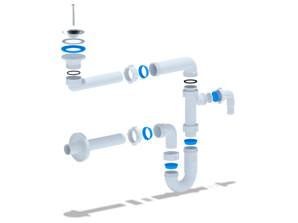 Сифон для раковины АНИ Пласт DB5303 1 1/4 дюйма 32 мм с отводом для стиральной машины с прямой трубой 32 мм