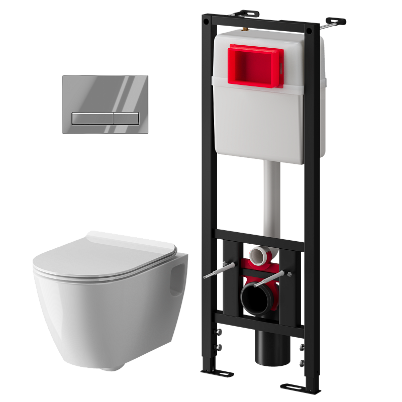 Набор инсталляции 40 см АНИ Пласт WN4 G1411G Art с безободковым унитазом, с сиденьем микролифт, хром глянец клавишей WPG1411G