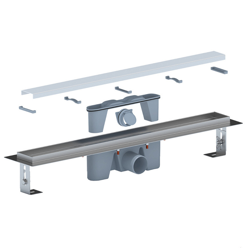 Трап линейный из нержавеющей стали АНИ Пласт TLZ2165M DN50 с комбинированным затвором матовой решёткой Штиль 450х65 мм
