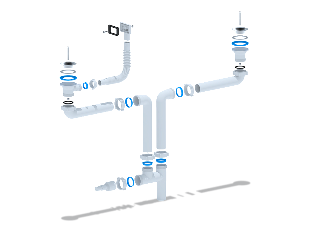 Набор АНИ Пласт L1005 для двойного универсального разноуровнего сифона 1 1/2 дюйма 40 мм с переливом