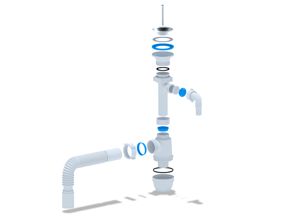 Сифон для мойки АНИ Пласт C0305 1 1/2 дюйма 40 мм с отводом для стиральной машины с гибкой трубой 40х40 мм
