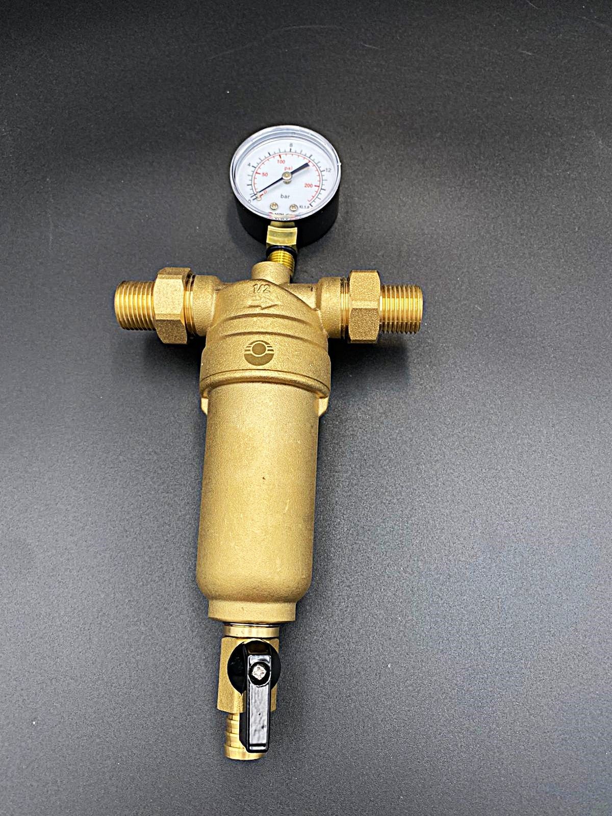 Фильтр промывной с манометром латунный 1/2", VALFEX, арт.VF.381.L.012
