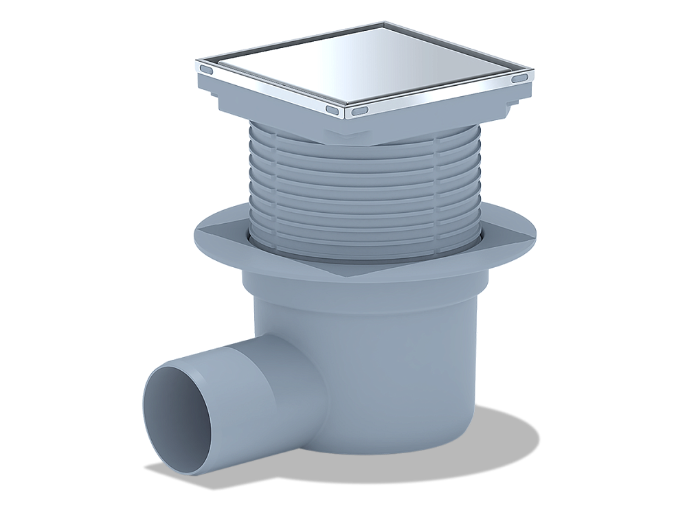 Трап для душа АНИ Пласт TQ5802 DN50 горизонтальный регулируемый с сухим затвором и решёткой из нержавеющей стали 100х100 мм под плитку