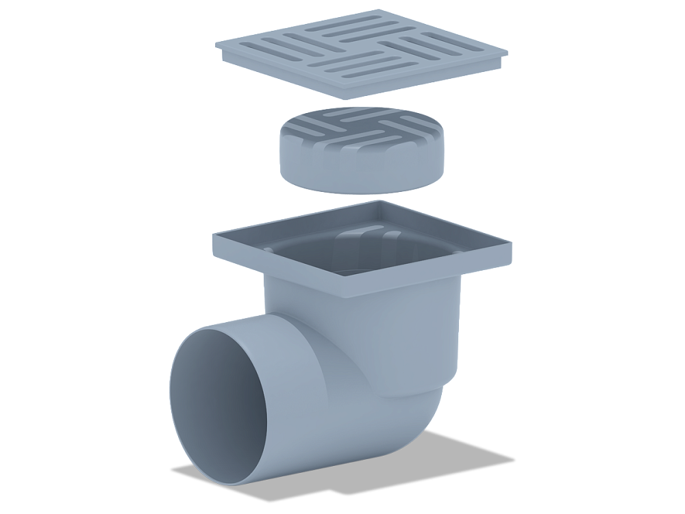 Трап для душа АНИ Пласт TQ1110 DN110 горизонтальный нерегулируемый с сухим затвором и решёткой из пластика 150х150 мм