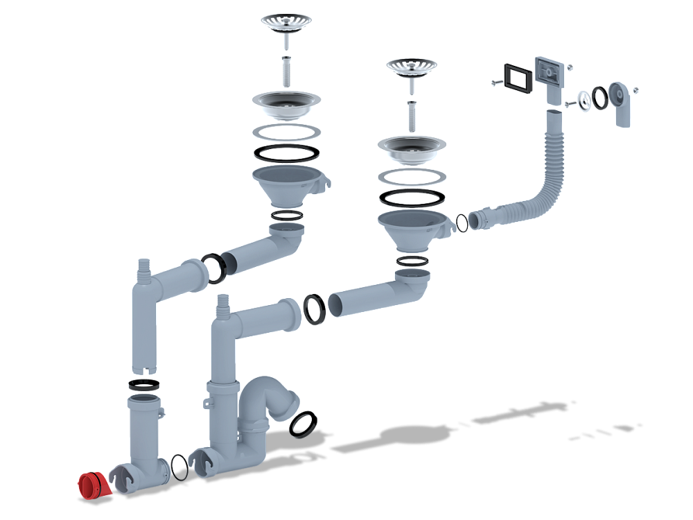 Cифон для мойки АНИ Пласт F серия F3545S 1 1/2 дюйма 40 мм двойной с гибким переливом и отводом для стиральной машины