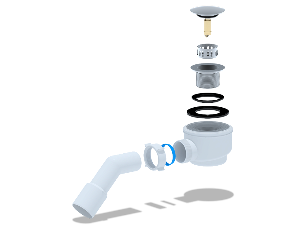 Сифон для душевого поддона АНИ Пласт E411CLGS 1 1/2 дюйма 50 мм клик-клак гриб с сеткой с переходной трубой 45 градусов 40х50 мм