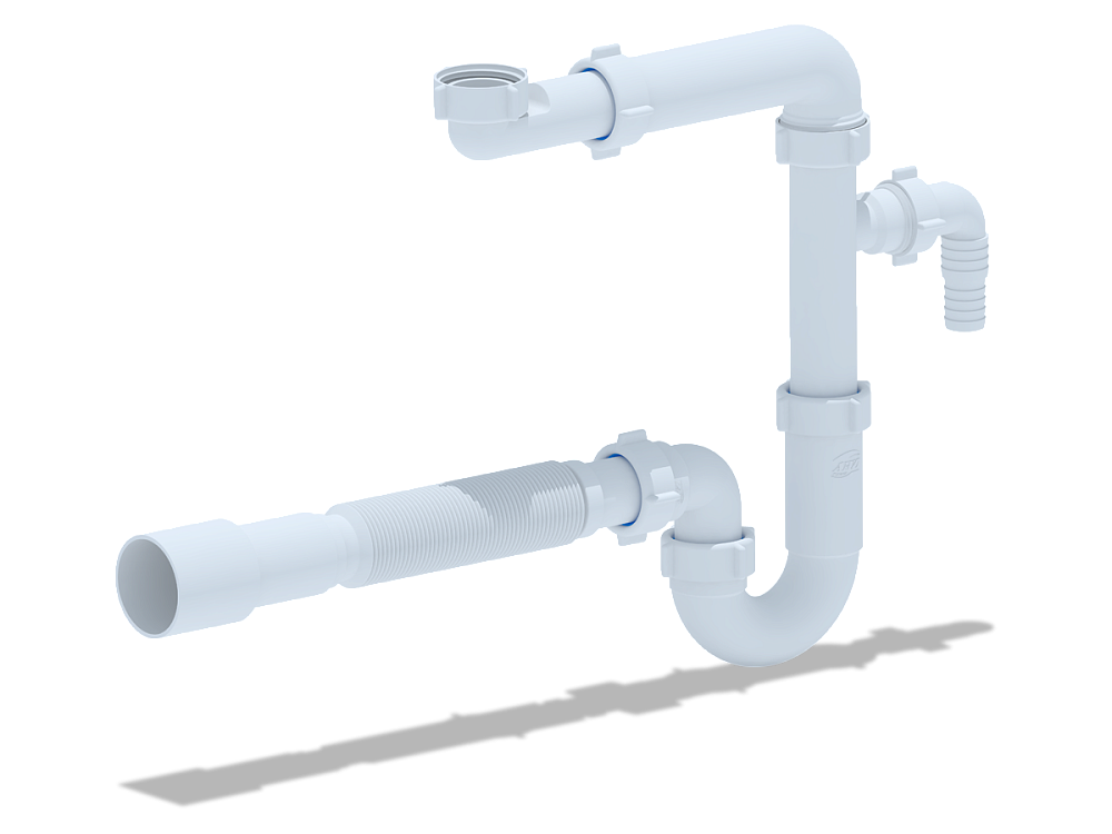 Сифон для раковины АНИ Пласт DB5326 1 1/4 дюйма 32 мм без выпуска с отводом для стиральной машины и гибкой трубой 32х40/50 мм
