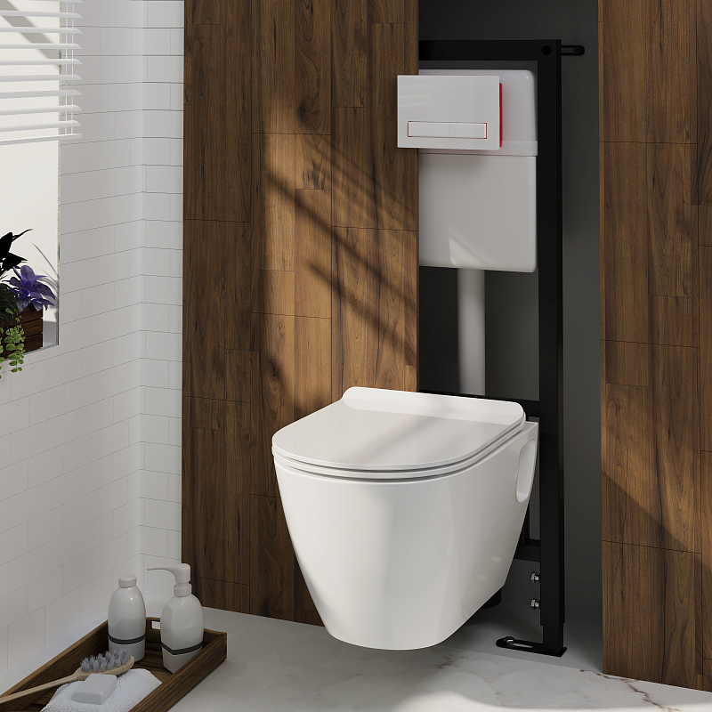 Набор инсталляции 40 см АНИ Пласт WN4 G1400G Art с безободковым унитазом, с сиденьем микролифт, белый глянец клавишей WPG1400G