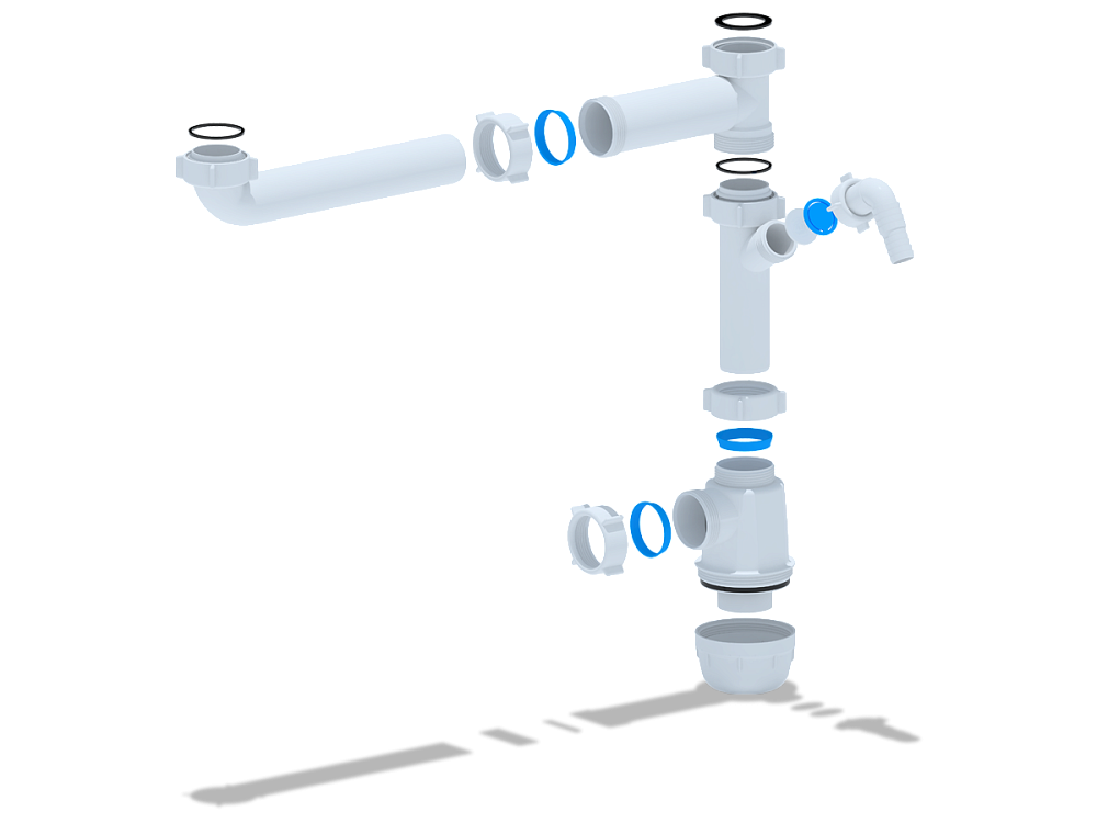 Сифон для мойки АНИ Пласт Грот A7020 1 1/2 дюйма 40 мм двойной смещенный без выпуска