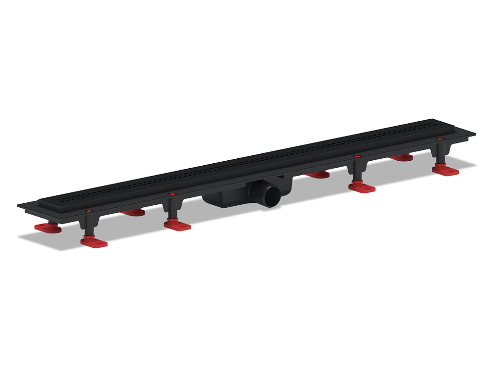 Трап линейный пластиковый АНИ Пласт TL1285BL выпуск 40 мм решётка Риф чёрная нержавеющая сталь 850 мм