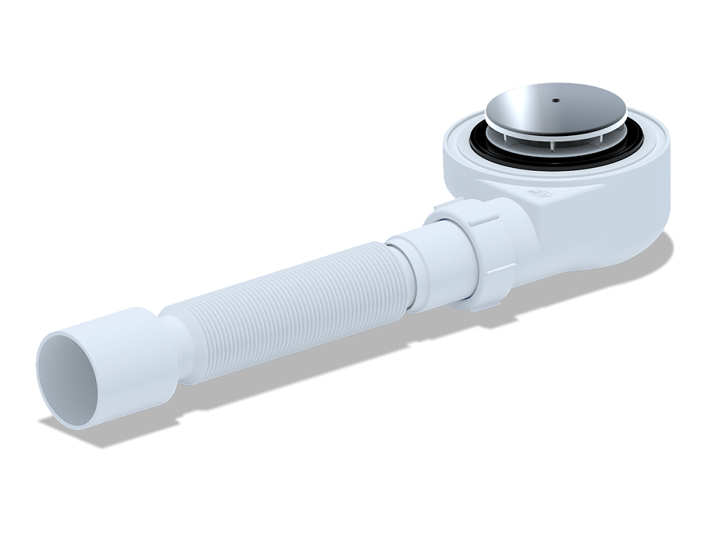 Сифон для душевого поддона АНИ Пласт E455C 1 1/2 дюйма 50 мм высота 53 мм с гибкой трубой 40х50 мм хром