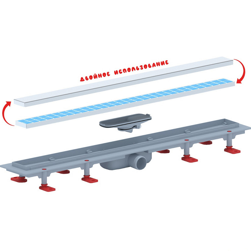 Трап линейный пластиковый АНИ Пласт TLQ1075 DN40 с сухим затвором и матовой решёткой под плитку МОЛ 750х62 мм