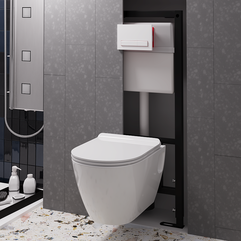 Набор инсталляции 50 см АНИ Пласт WN51400ART с безободковым унитазом, с сиденьем микролифт, белый матовый клавишей WP1400