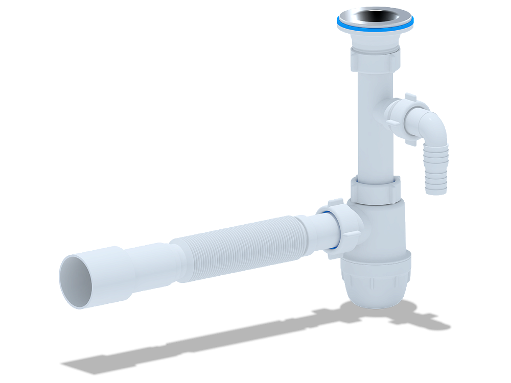 Cифон для раковины АНИ Пласт Юнг BM1316 1 1/4 дюйма 32 мм с отводом для стиральной машины и гибкой трубой 32х40/50 мм