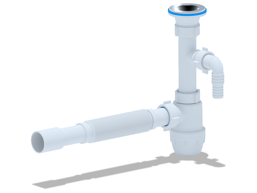 Cифон для раковины АНИ Пласт Юнг BM1315 1 1/4 дюйма 32 мм c отводом для стиральной машны и гибкой трубой 32х32/40 мм