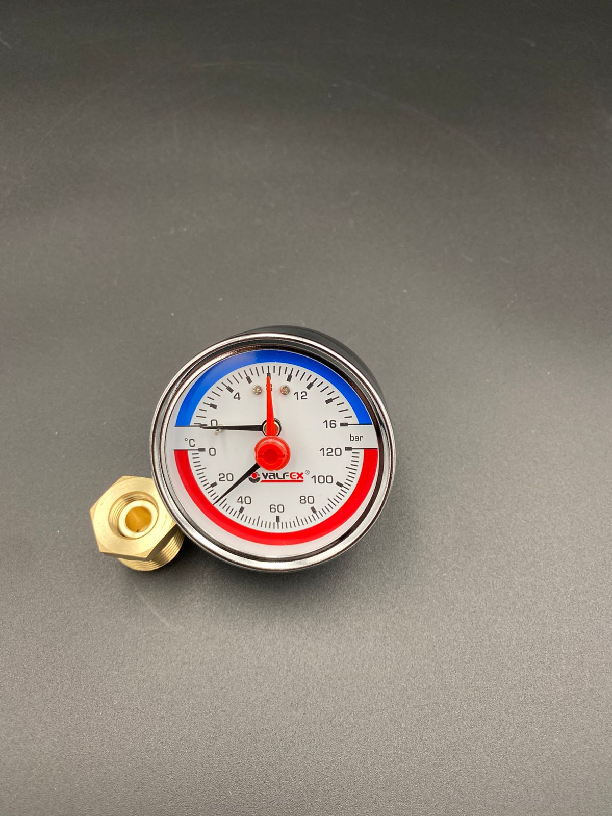 Термоманометр аксиальный (заднее подключение), 16 бар, VALFEX, арт.VF.TMZ.63.012.16