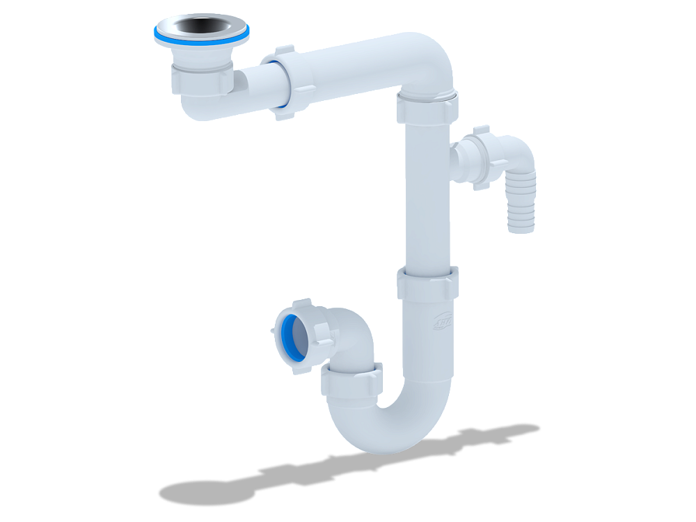 Сифон для раковины АНИ Пласт DB5300 смещенный 1 1/4 дюйма 32 мм с отводом для стиральной машины