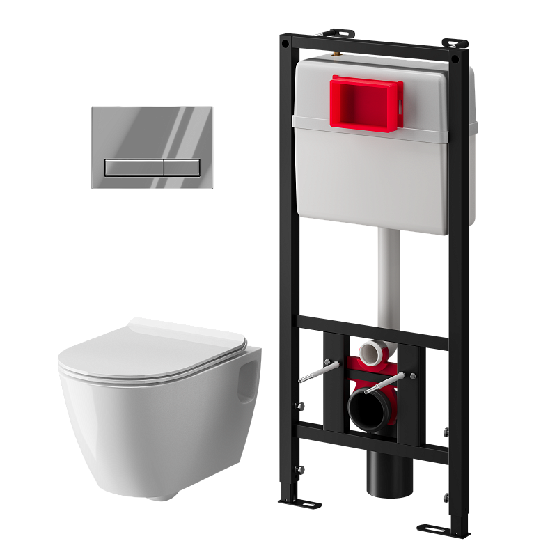 Набор инсталляции 50 см АНИ Пласт WN5 G1411G Art с безободковым унитазом, с сиденьем микролифт, хром глянец клавишей WPG1411G