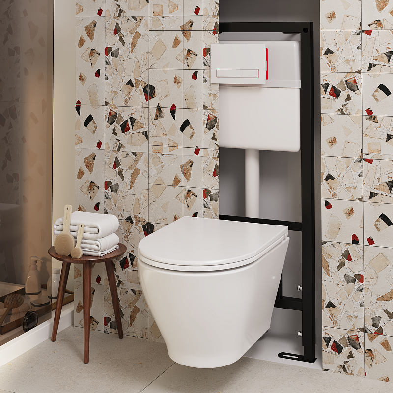 Набор инсталляции 50 см АНИ Пласт WN5 1400 Breeze с безободковым унитазом, с сиденьем микролифт, белый матовый клавишей WP1400