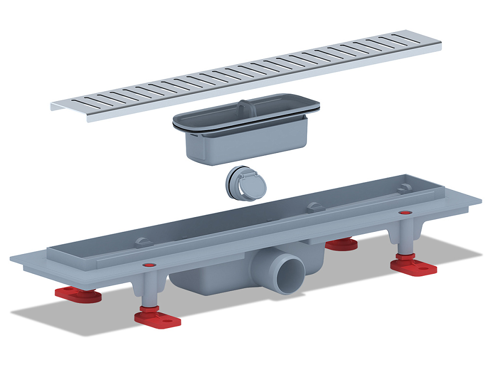 Трап линейный пластиковый АНИ Пласт TL1445M выпуск 40 мм решётка Бимс матовая нержавеющая сталь 450 мм