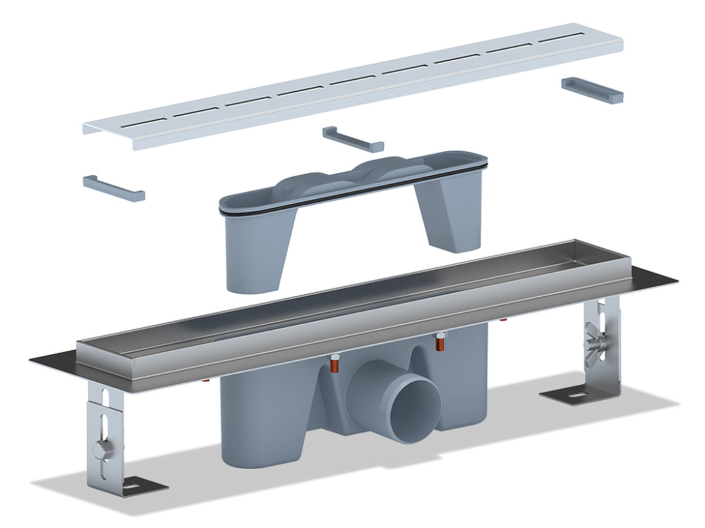 Трап линейный из нержавеющей стали АНИ Пласт TL2545M выпуск 50 мм решётка Киль матовая 450 мм