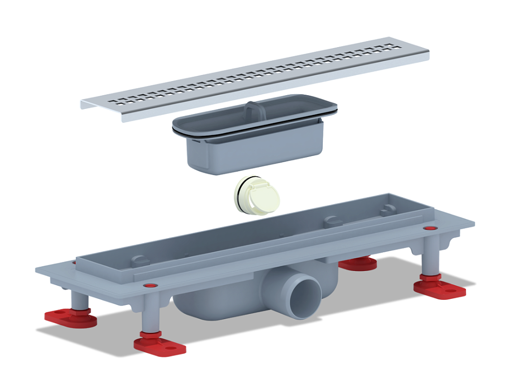 Трап линейный пластиковый АНИ Пласт TL1235M выпуск 40 мм решётка Риф матовая нержавеющая сталь 350 мм