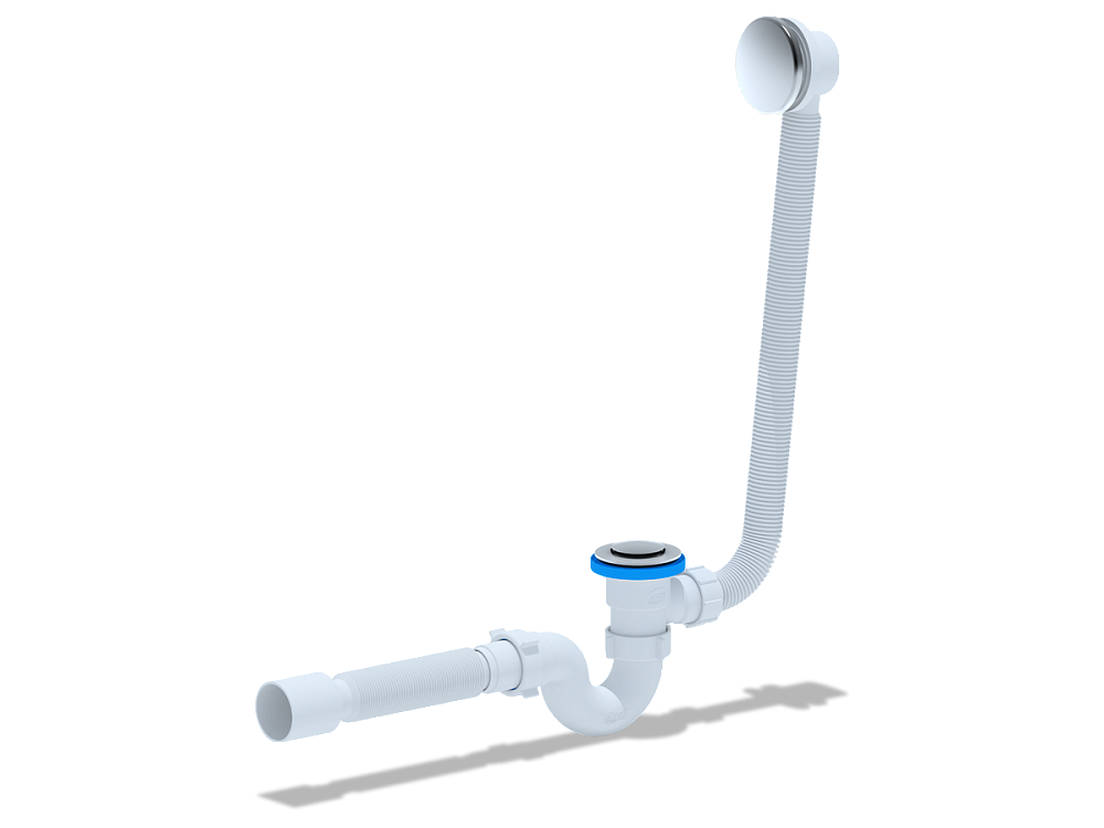 Сифон для ванны АНИ Пласт EC155S 1 1/2 дюйма 40 мм клик-клак с сеткой с переливом и гибкой трубой 40х50 мм