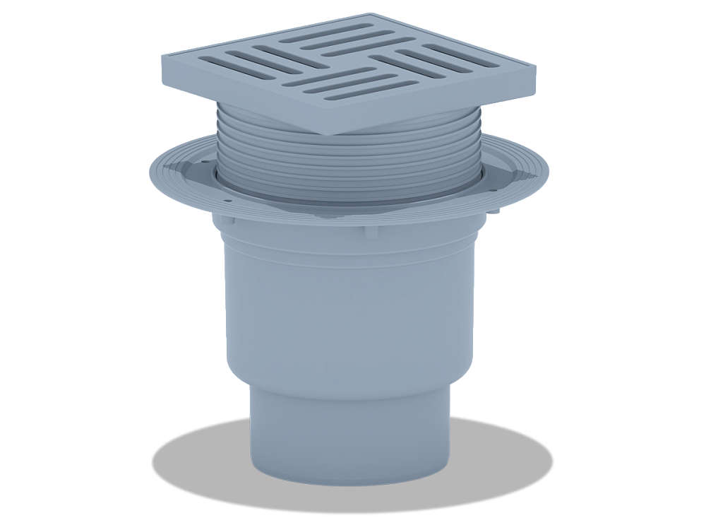 Трап для душа АНИ Пласт TQ1710 DN110 вертикальный регулируемый с сухим затвором и решёткой из пластика 150х150 мм