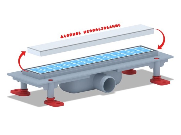 Трап линейный пластиковый АНИ Пласт TL1035 выпуск 40 мм решётка МОЛ нержавеющая сталь под плитку 350 мм