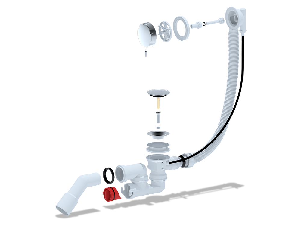 Перелив полуавтомат с регулируемым сифоном АНИ Пласт EM321 580 мм с переходной трубой 45 градусов 40х50 мм, толщина ванн до 13 мм