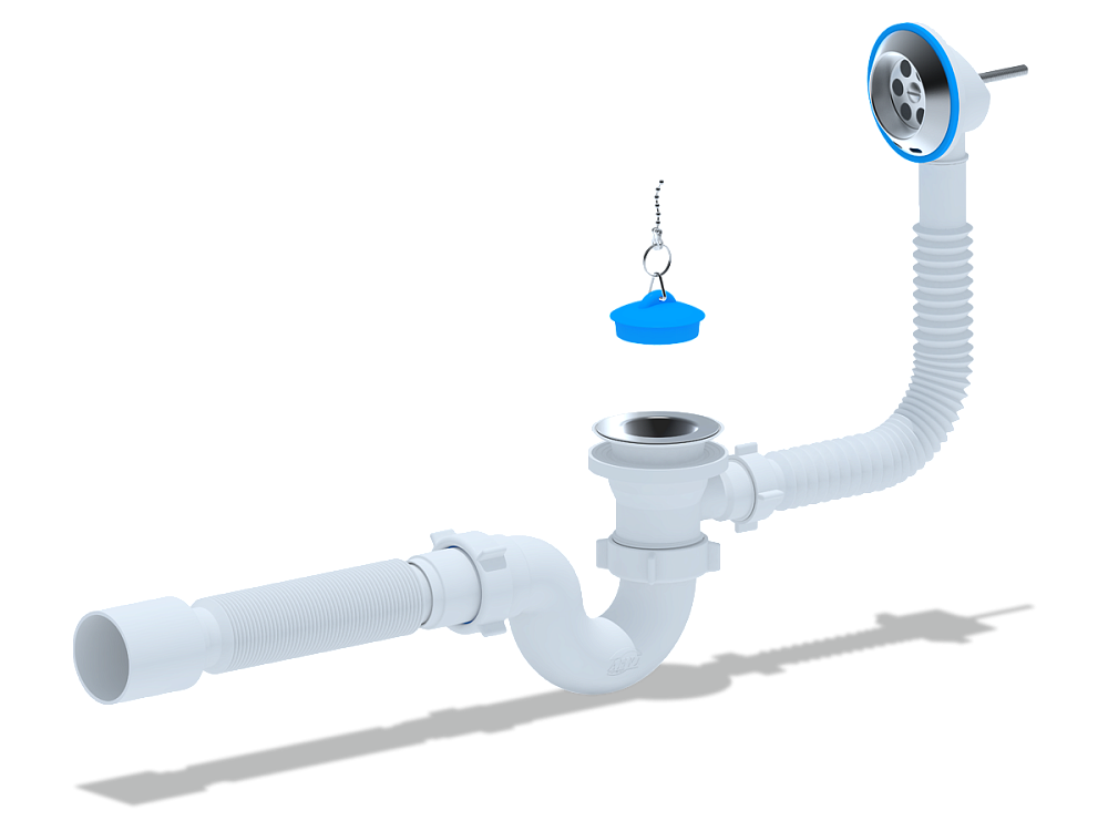 Сифон для ванны АНИ Пласт E155 1 1/2 дюйма с переливом и гибкой трубой 40х50 мм
