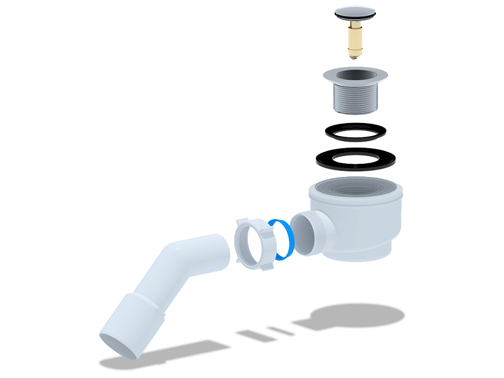 Сифон для душевого поддона АНИ Пласт E411CL 1 1/2 дюйма 50 мм клик-клак с переходной трубой 45 градусов 40х50 мм