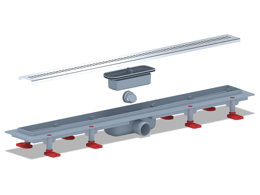 Трап линейный пластиковый АНИ Пласт TL1275G выпуск 40 мм решётка Риф глянцевая нержавеющая сталь 750 мм