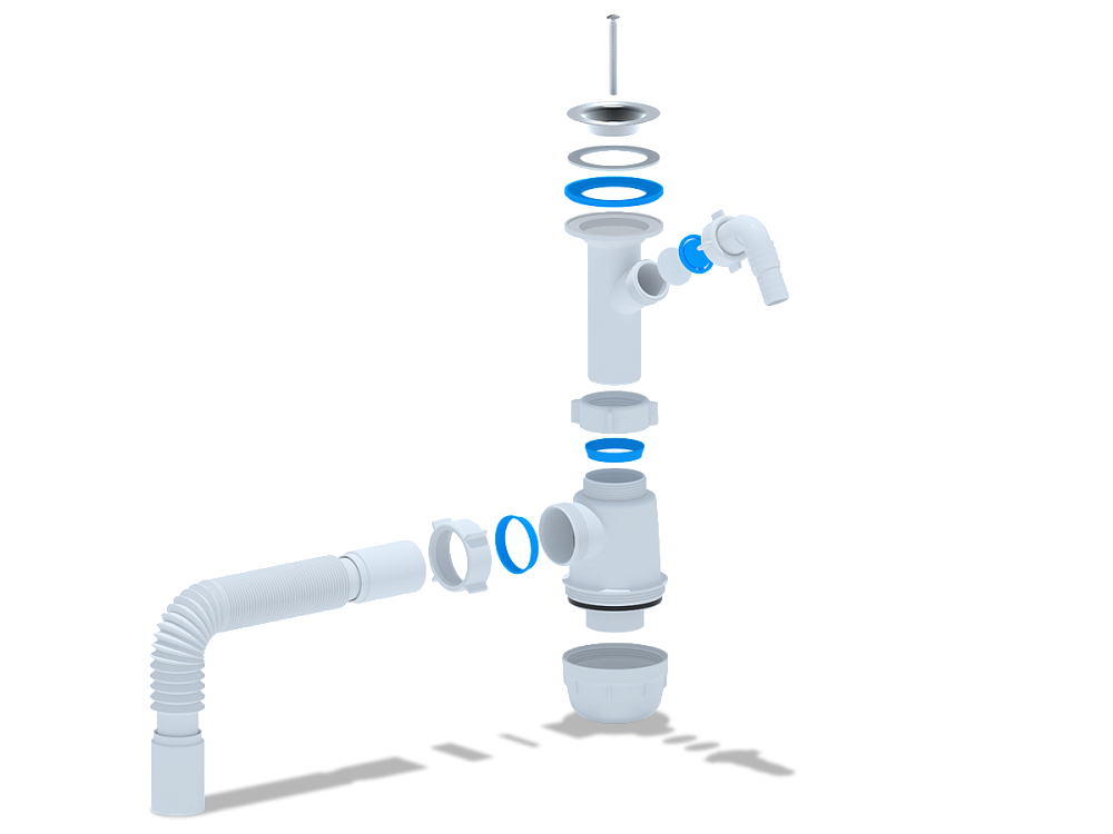 Сифон для мойки АНИ Пласт Грот A2005 1 1/2 дюйма 40 мм с отводом для стиральной машины с гибкой трубой 40х40 мм