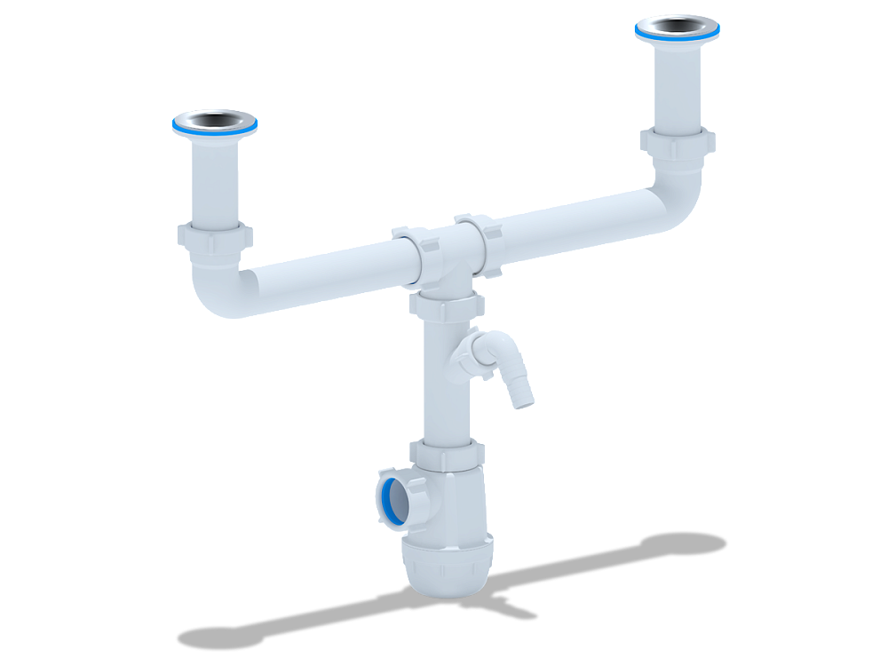 Сифон для мойки АНИ Пласт Грот A4000 1 1/2 дюйма 40 мм двойной разноуровневый с отводом для стиральной машины